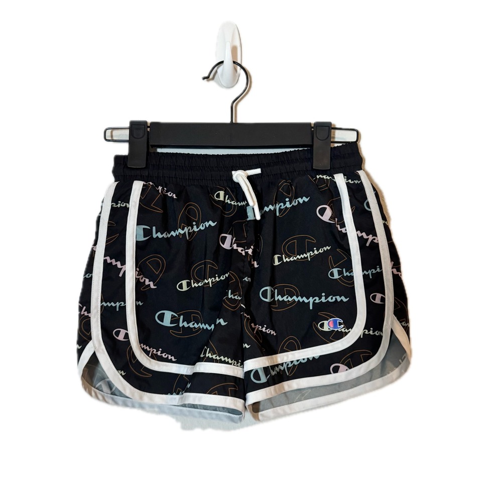 Champion Girls Black Logo Print‎ Dolphin Athletic Shorts Size 7/8 Drawstring